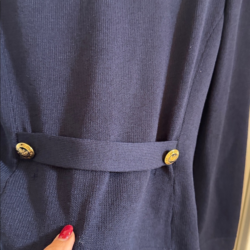 St. John Navy Jacket w/ Navy & Gold Crested Buttons & Back Belt - Picture 9 of 9